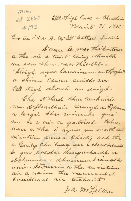Letter from Rev. J.A. MacLellan