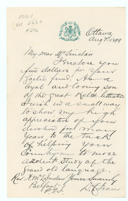 Letter from D.C. Fraser, Ottawa, Ont.