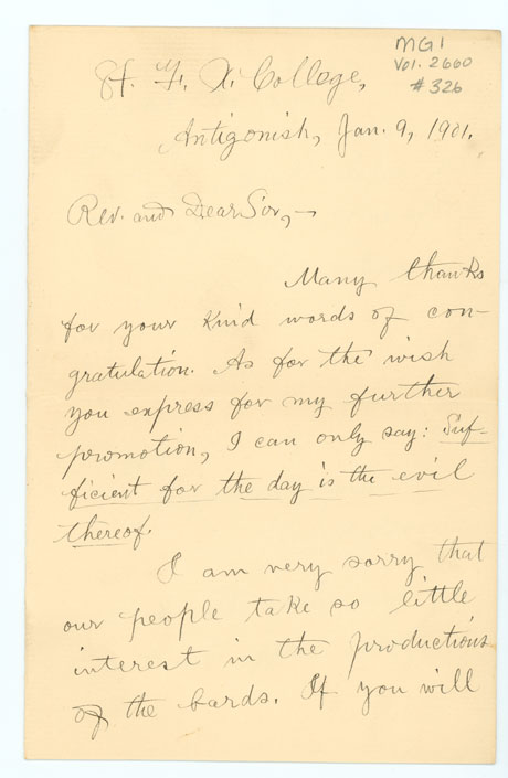 Letter from Alexander MacDonald, Antigonish