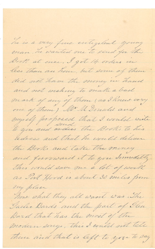 Letter from Donald McMillan, Lake Ainslie
