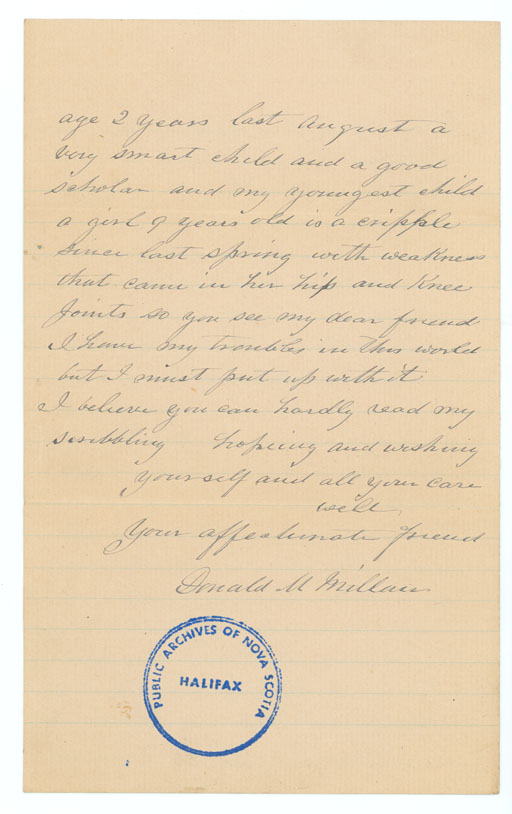 Letter from Donald McMillan, Lake Ainslie