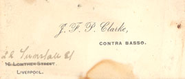Business Card, J.F.P. Clarke, ca. 1912