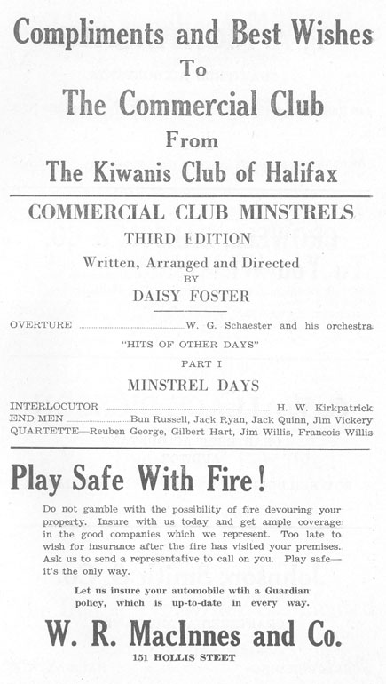 halifax : Minstrels of 31 Programme, Commercial Club of Halifax