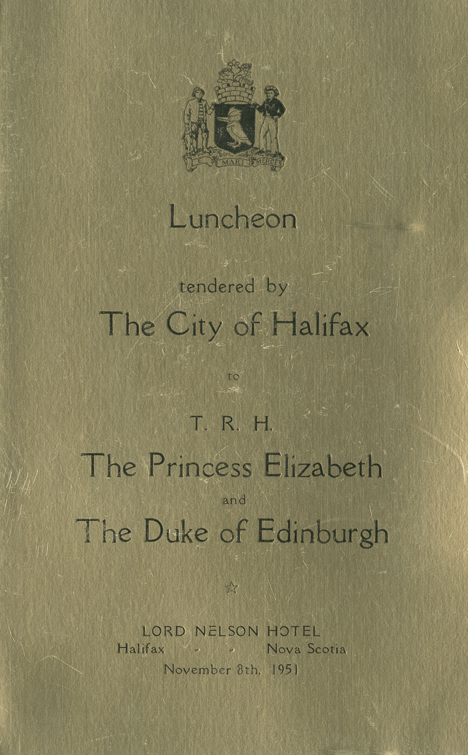 Programme for luncheon held at Lord Nelson Hotel