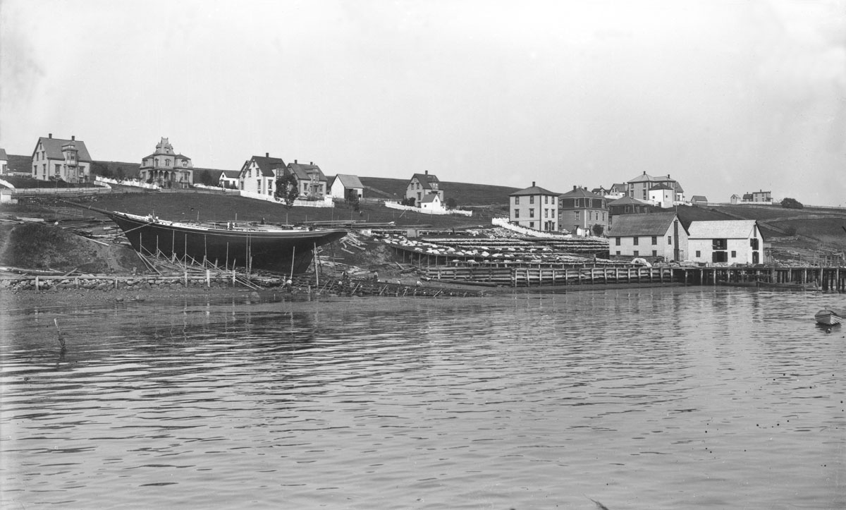 Lunenburg Waterfront and Schooner under Construction, as seen from the Harbour