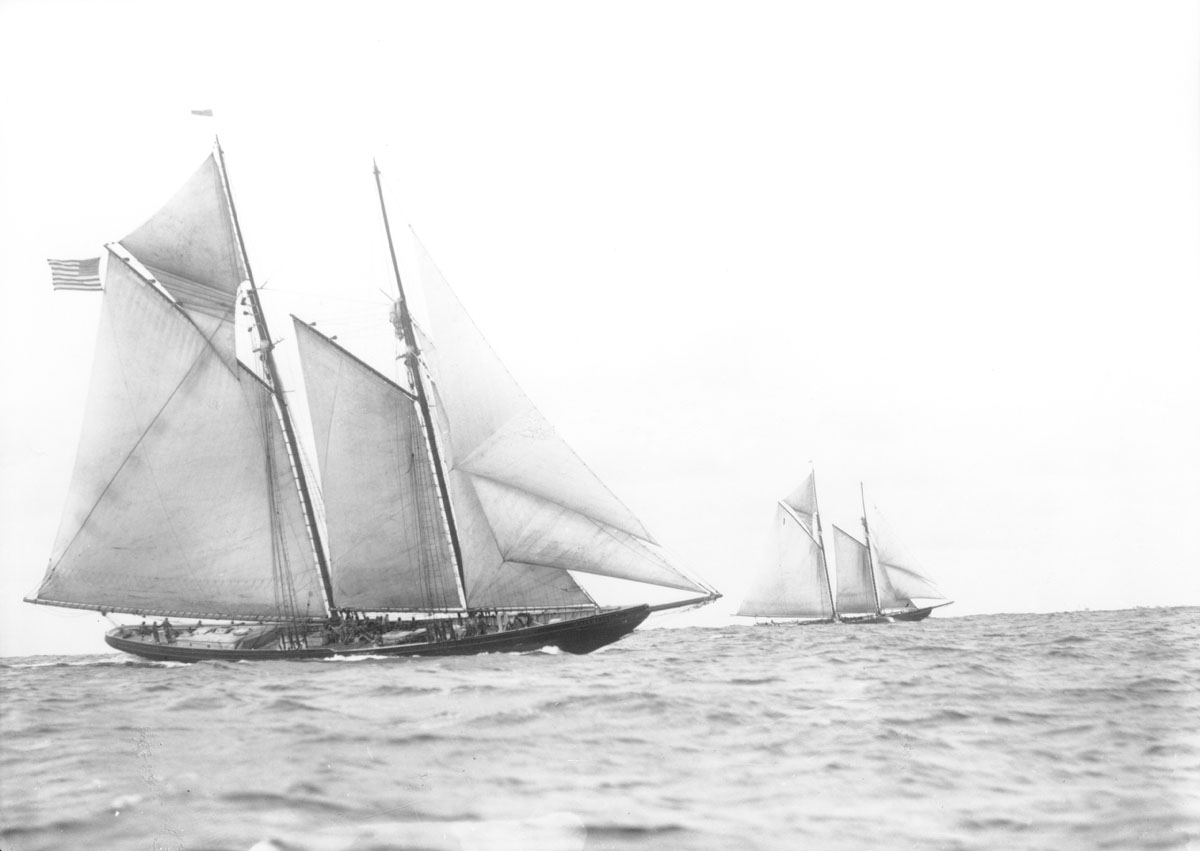 macaskill : Two Grand Bank fishing schooners racing
