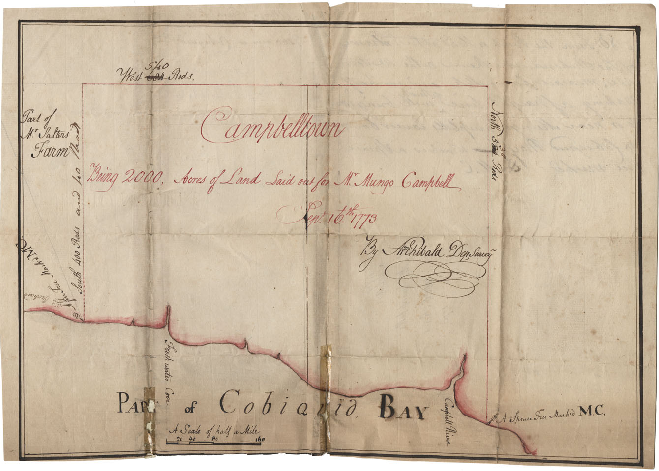 Plan of 2000 acrea of land laid out for Mrs. Mungo Campbell on Cobequid Bay
