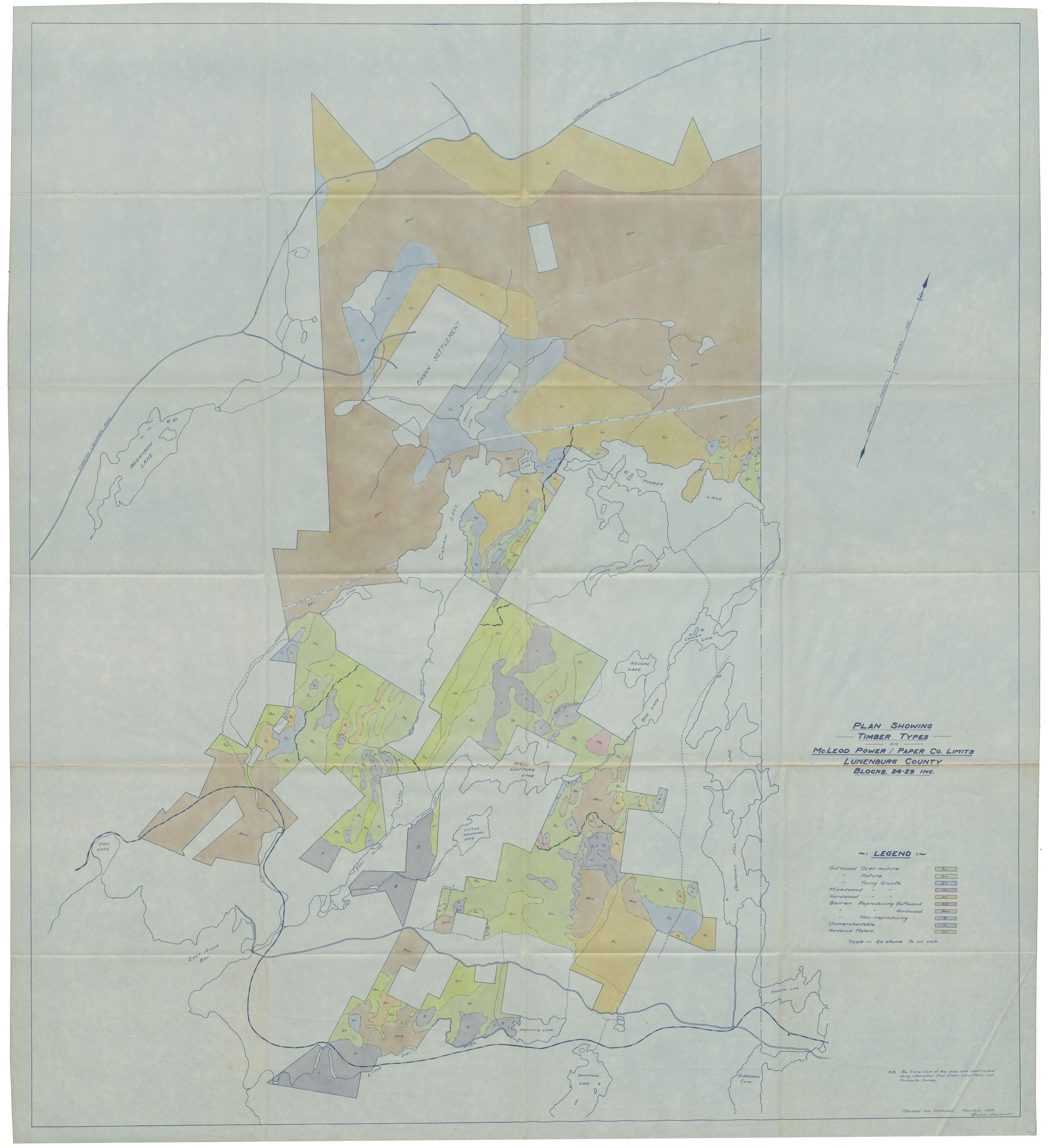 Lunenburg County Plan showing Timber Types on McLeod Power & Paper County Ltd, Lunenburg County, Blocks 24-29 inc.