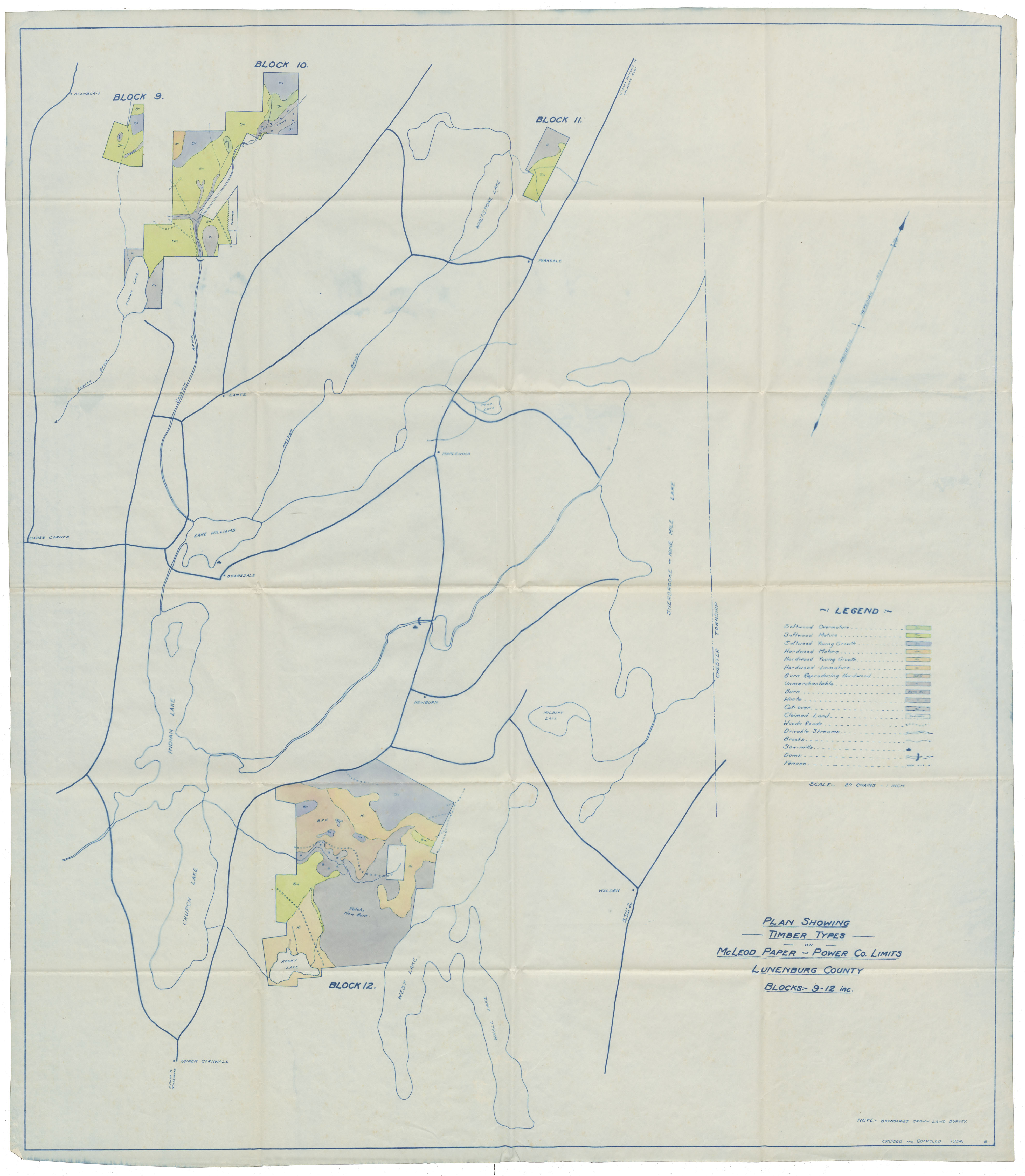 Plan showing Timber on McLeod Paper & Power Co, Lunenburg County Block 9-12 inc