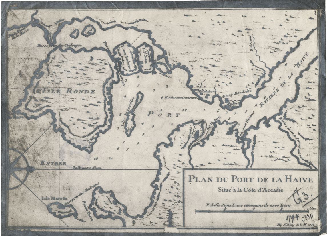 Plan du Port de la Haive, 1744 situe de la Cote d'Accadie
