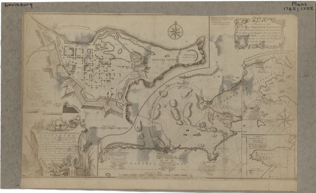 Photos: Plan of City and Fortifications of Louisbourg, 1745 and Photo Plan of City and harbour of Louisbourg, 1758