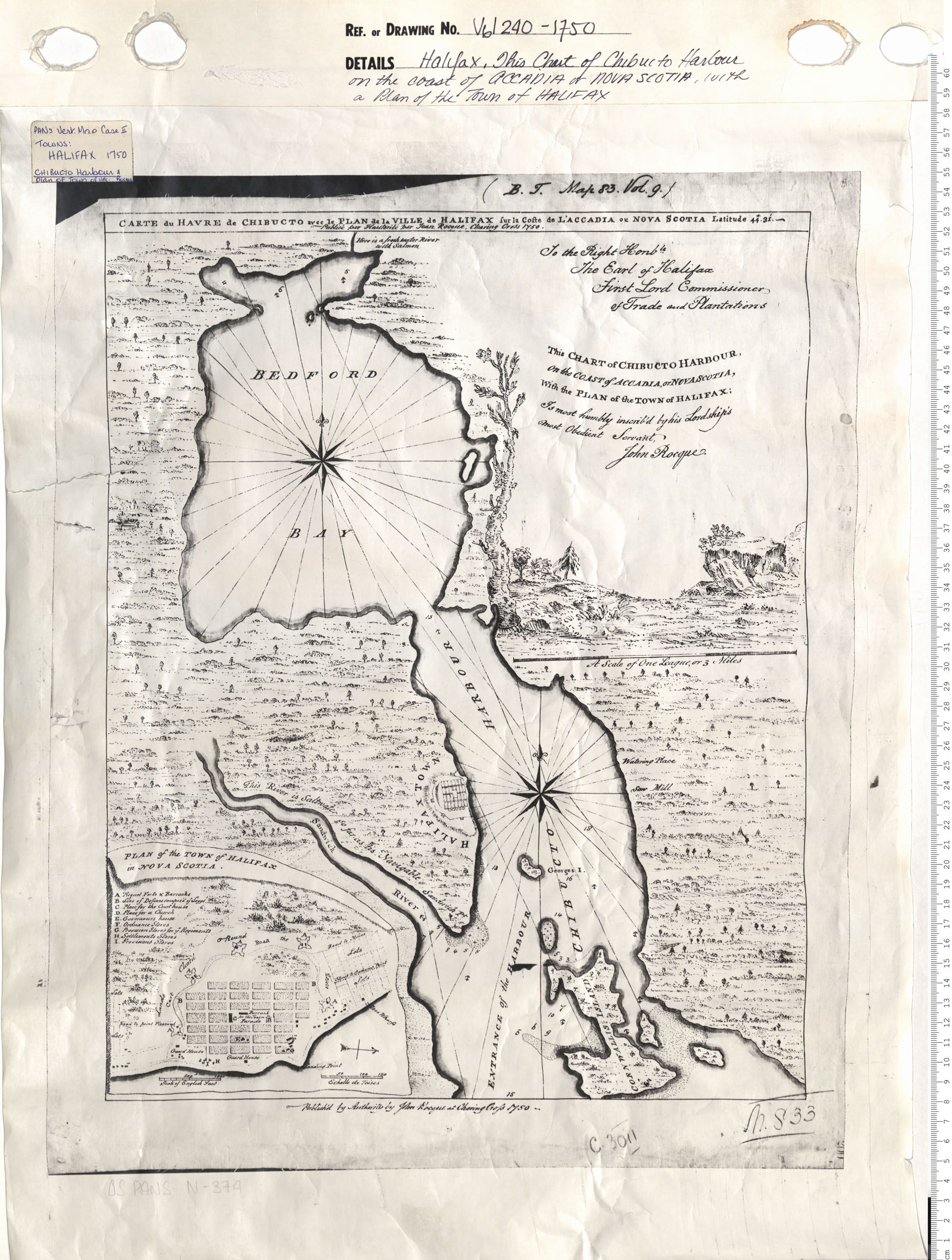 maps : This Chart of Chibucto Harbour on th coast of Acadia, or Nova Scotia, with a Plan of the Town of Halifax
