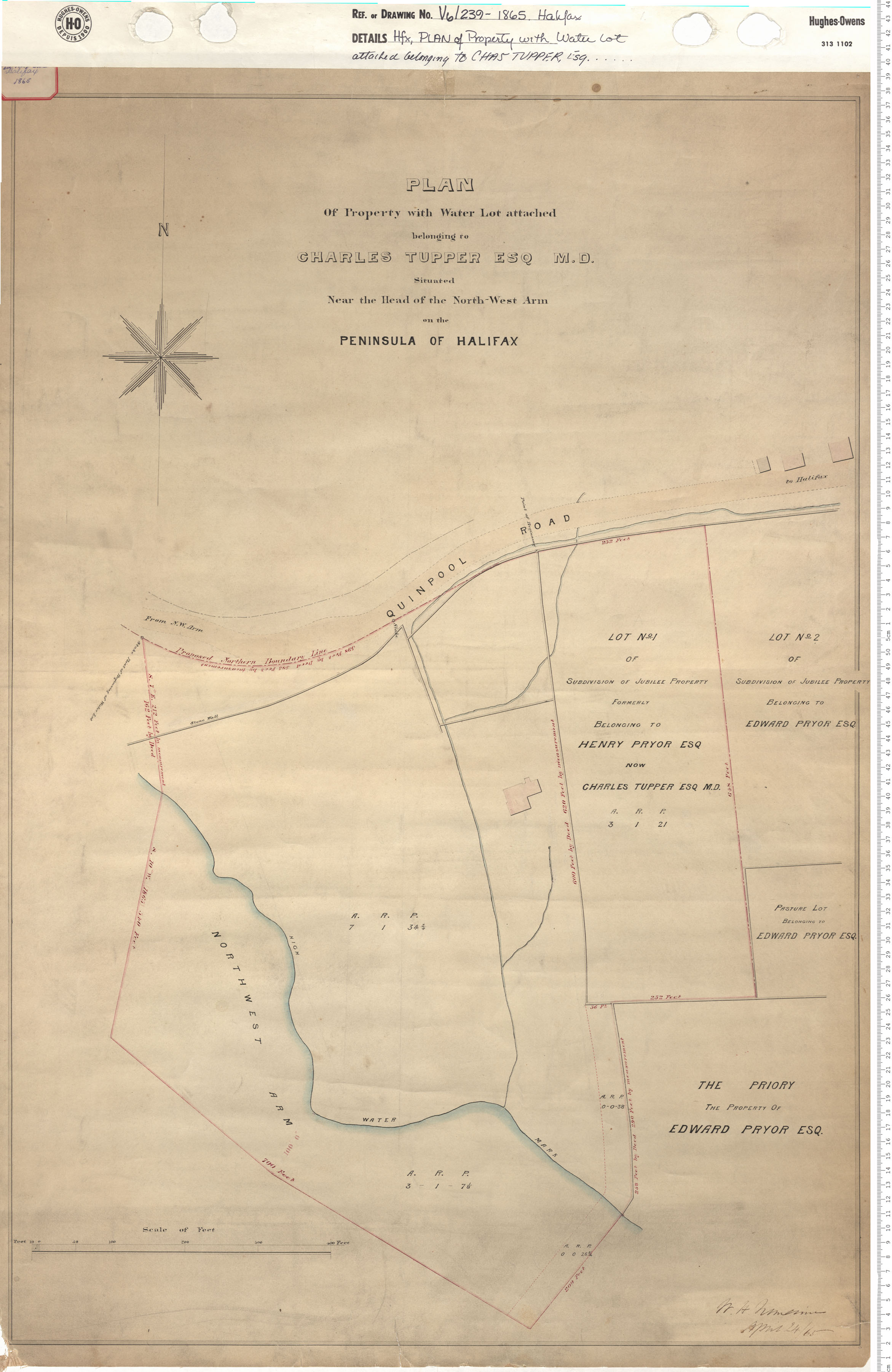 maps : Plan of Property with Water Lot Attached belonging to Charles Tupper Esq. M.D. Situated Near the Head of the North West Arm on the Penninsul