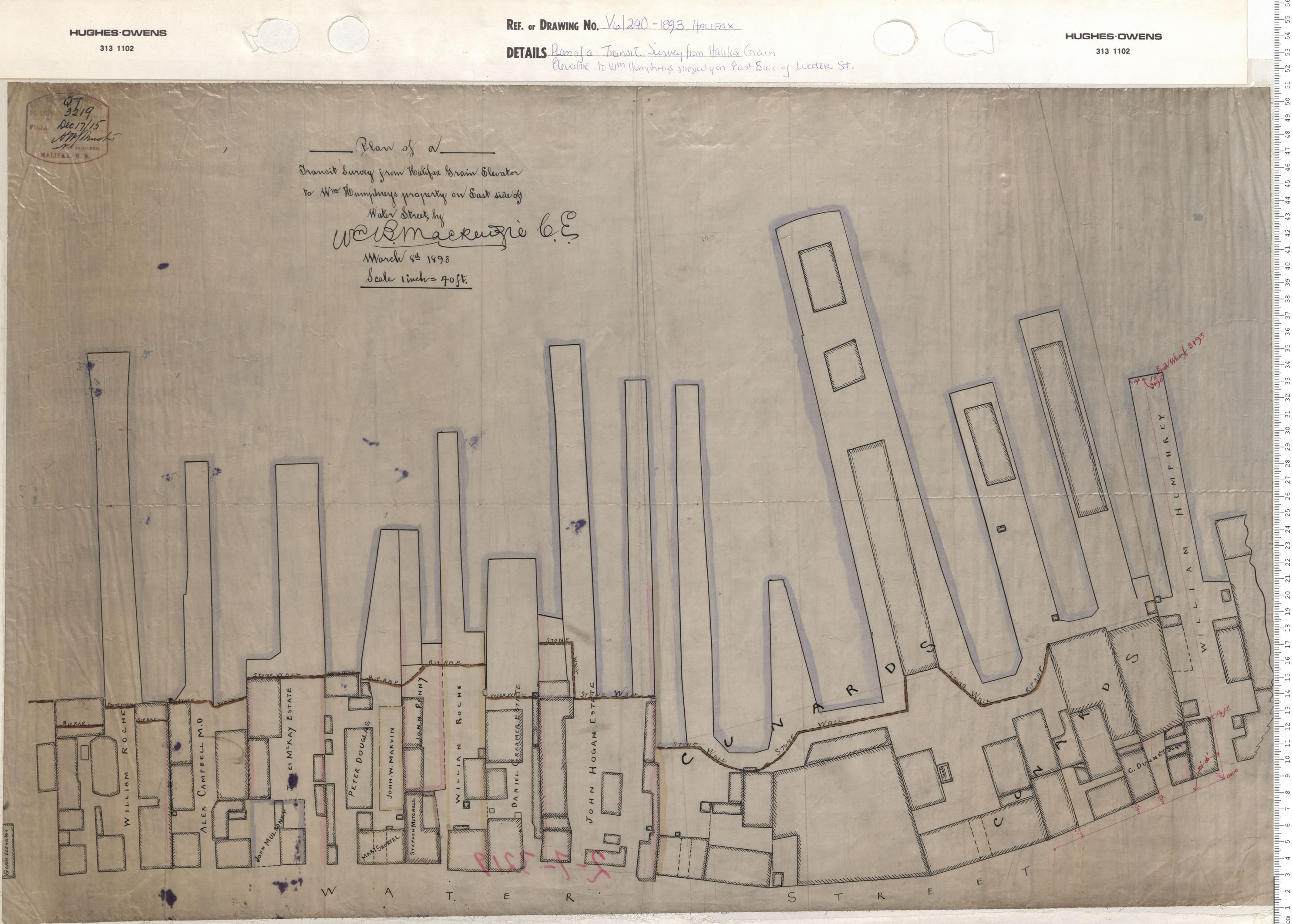 maps : Plan of a Transit Survey From Halifax Grain Elevator to William Humphreys Property on East side of Water Street