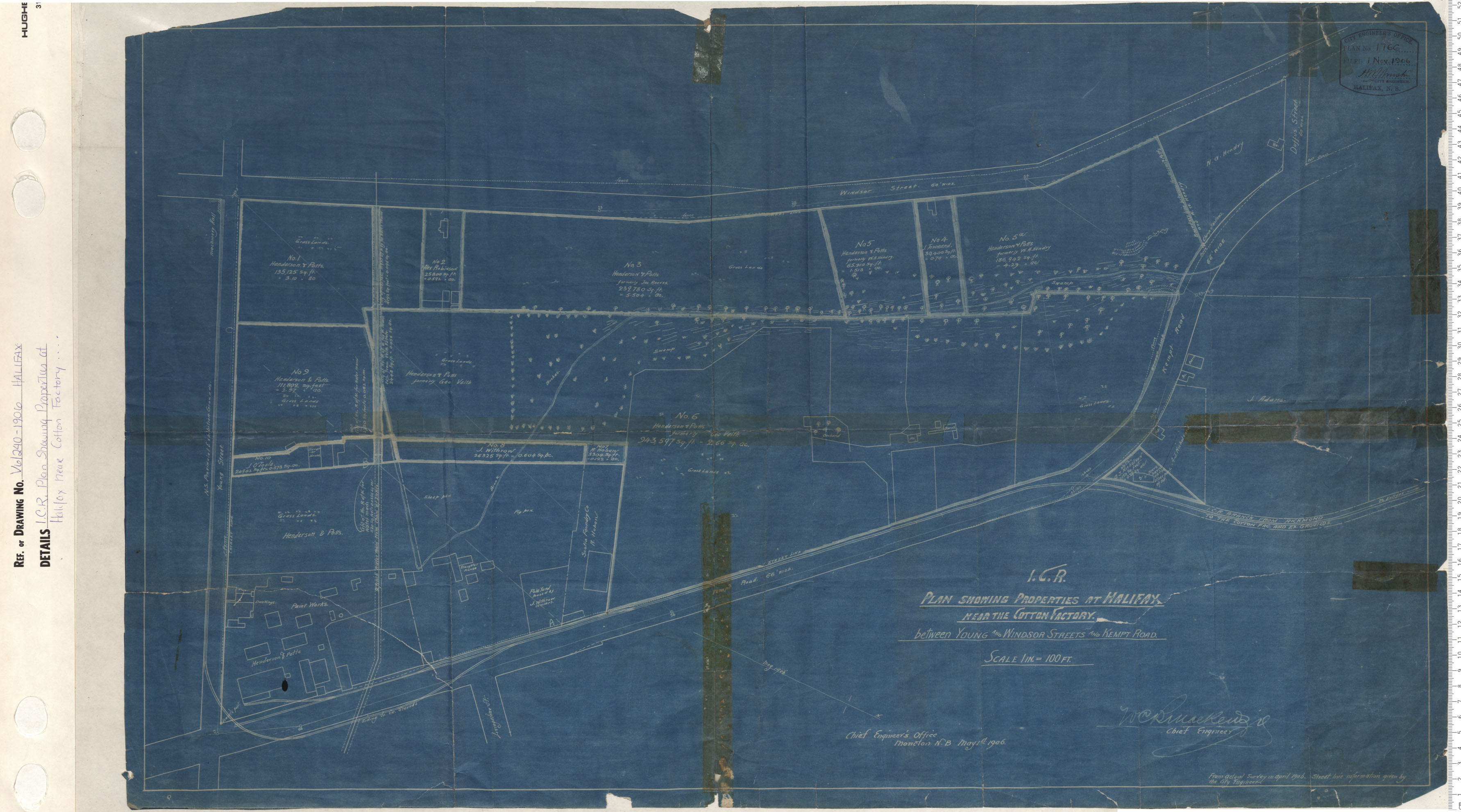 maps : ICR Plan Showing the Properties at Halifax Near the Cotton factory Between Young and Windsor Streets and Kempt Road