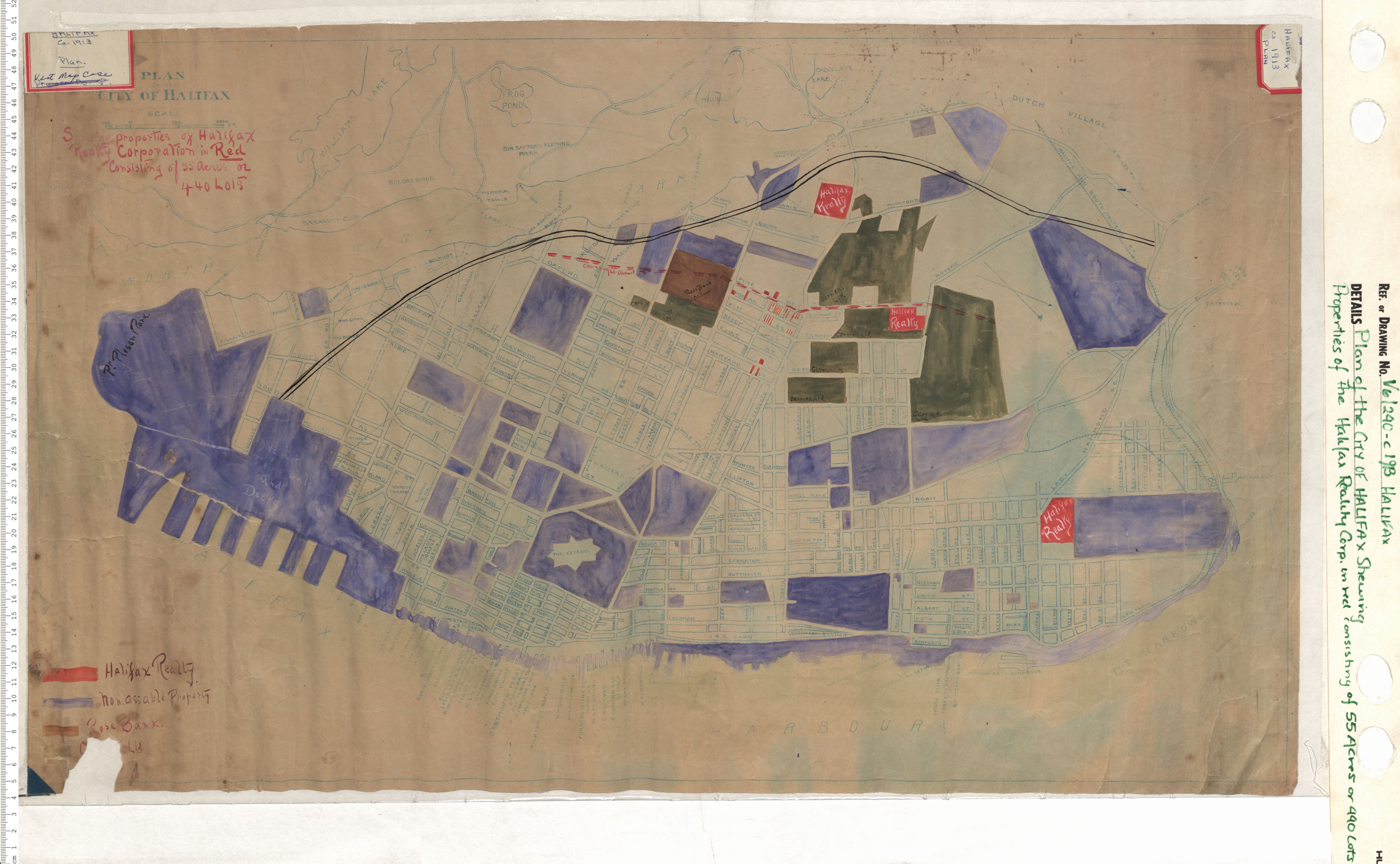 maps : Plan of the City of Halifax Shewing Propery of Halifax Reality Corporation in Red Consisting of 55 achers or 440 lots