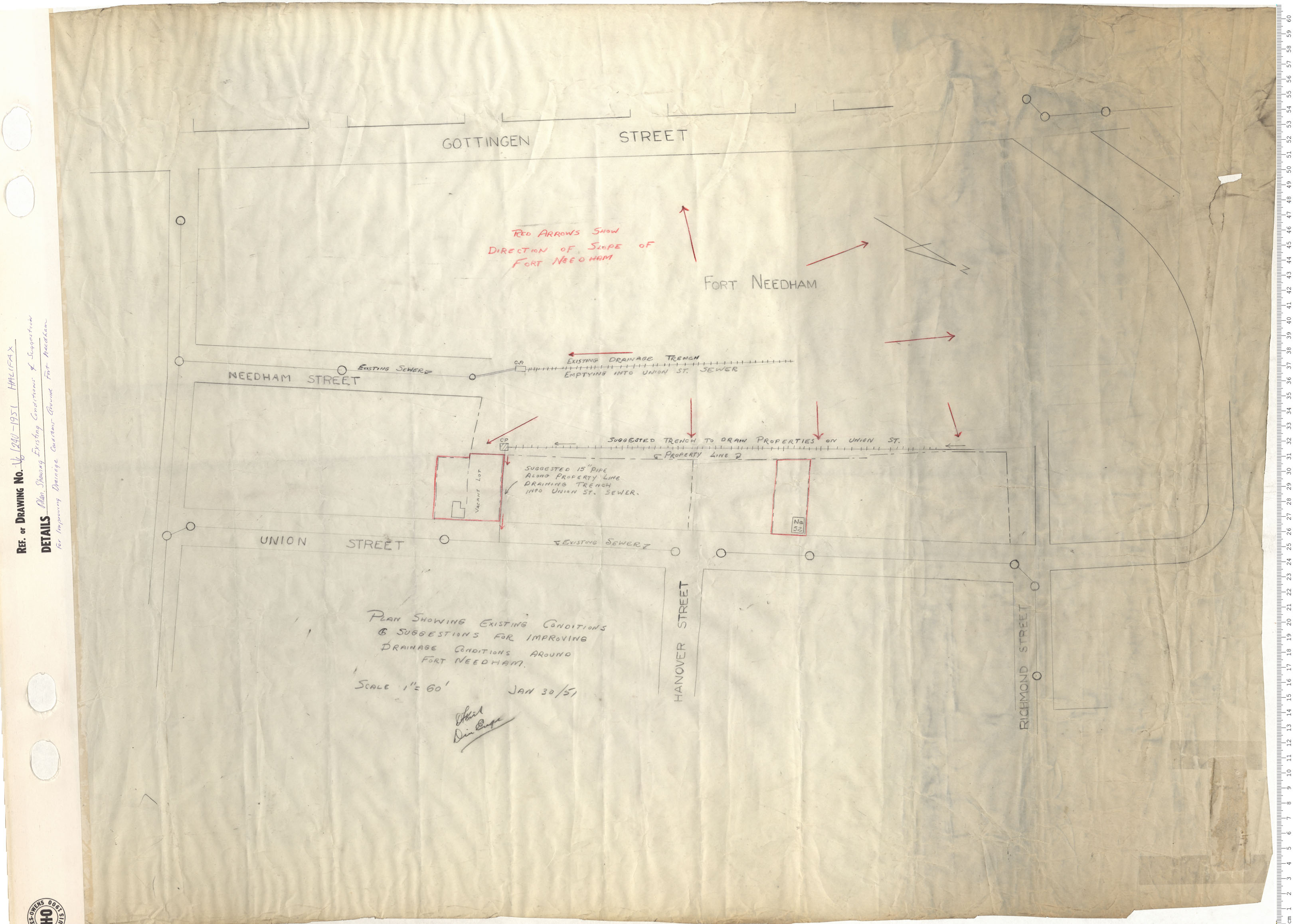 maps : Plan Showing Existing Conditions and Suggestions for Improving Drainage Conditions Around Fort Needham