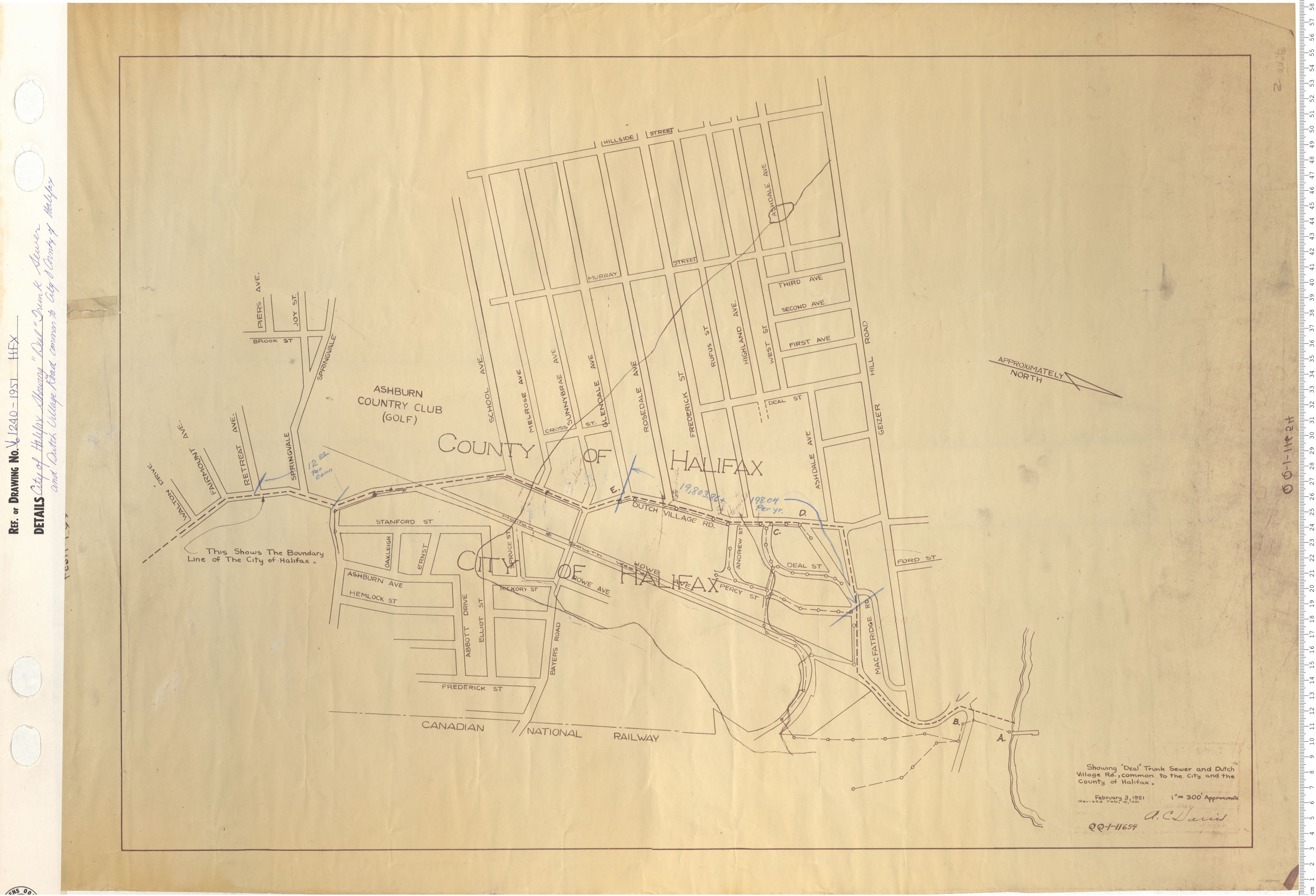 maps : City of Halifax Showing Deal Trunck sewer and Dutch Village Road common to the City and County of Halifax