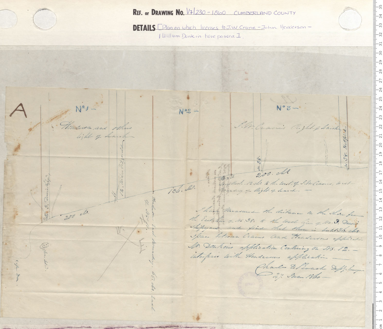 maps : Plan on which Licenses to  J.W. Crane- John Henderson - I William Donkin have passed