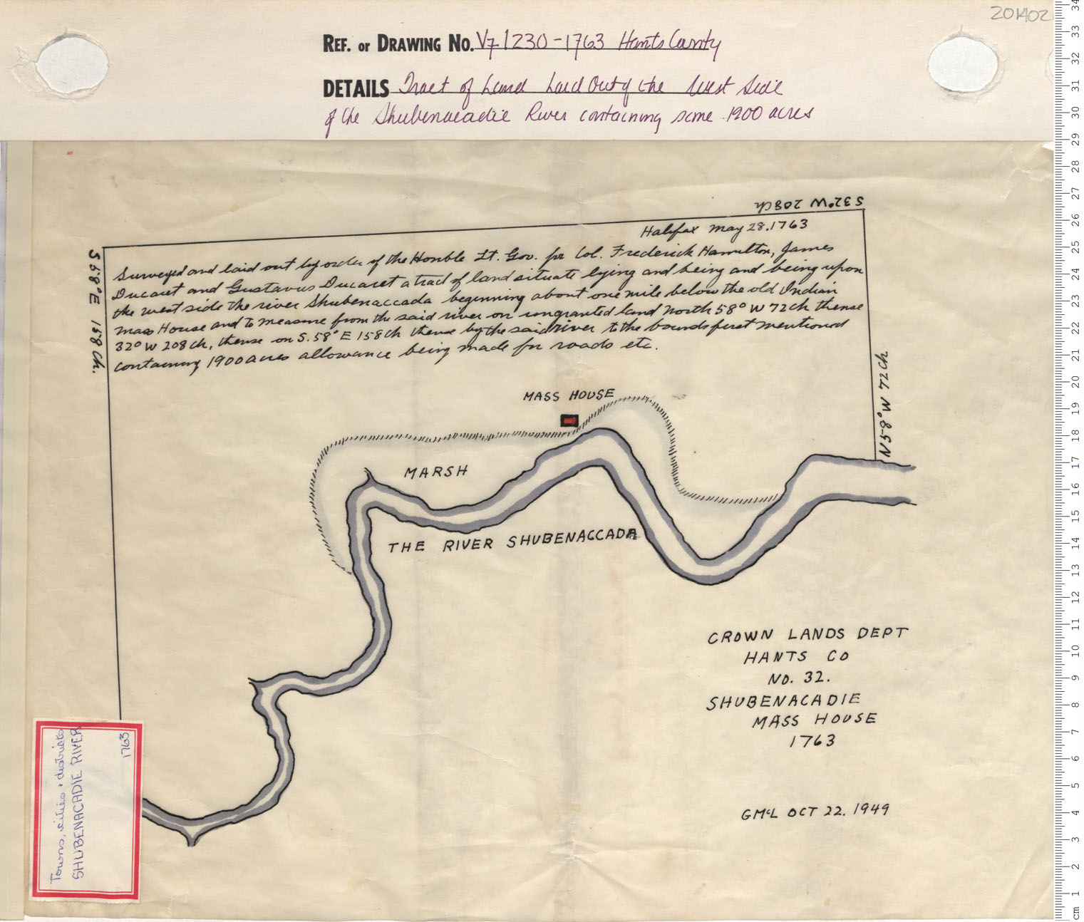 maps : Tract of Land Laid Out  of the West Side Of the Shubenacadie River containing some 1900 acres