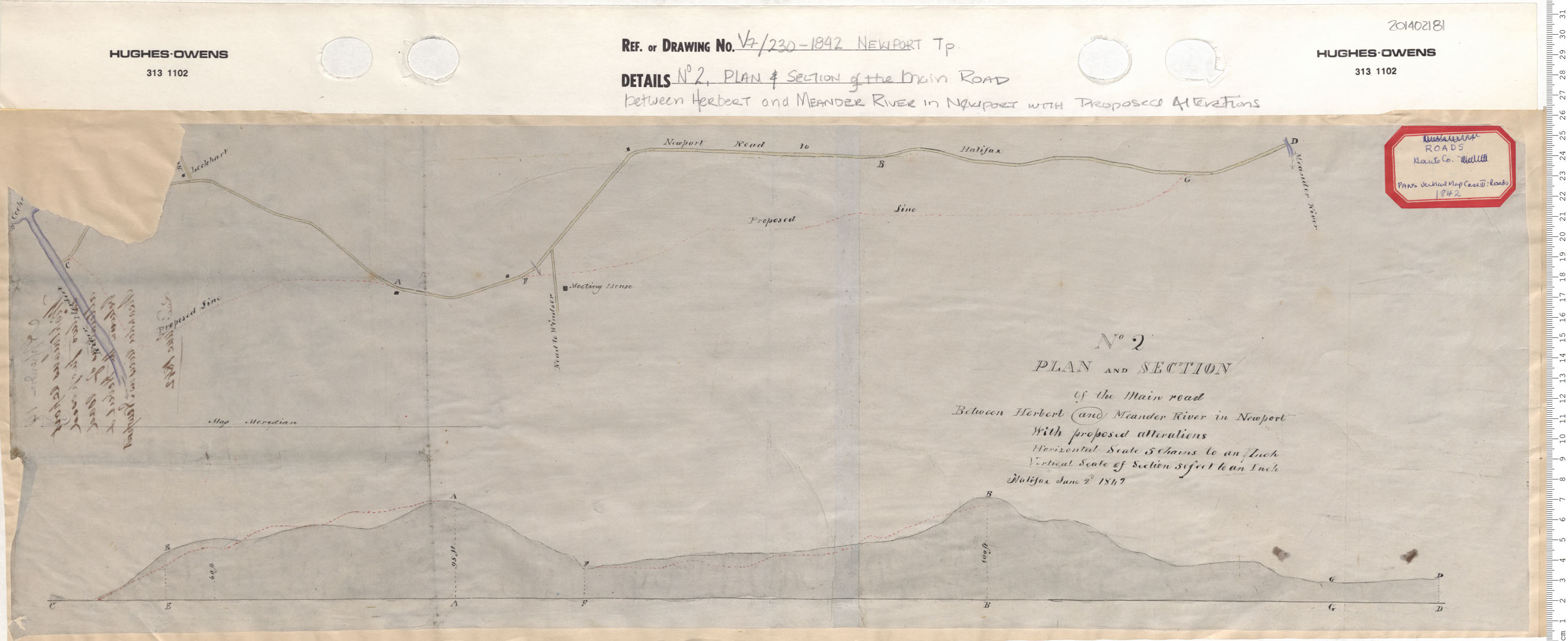 maps : No. 2 Plan & Section of the Main Road between Herbert and Meander River in Newport with Proposed alterations