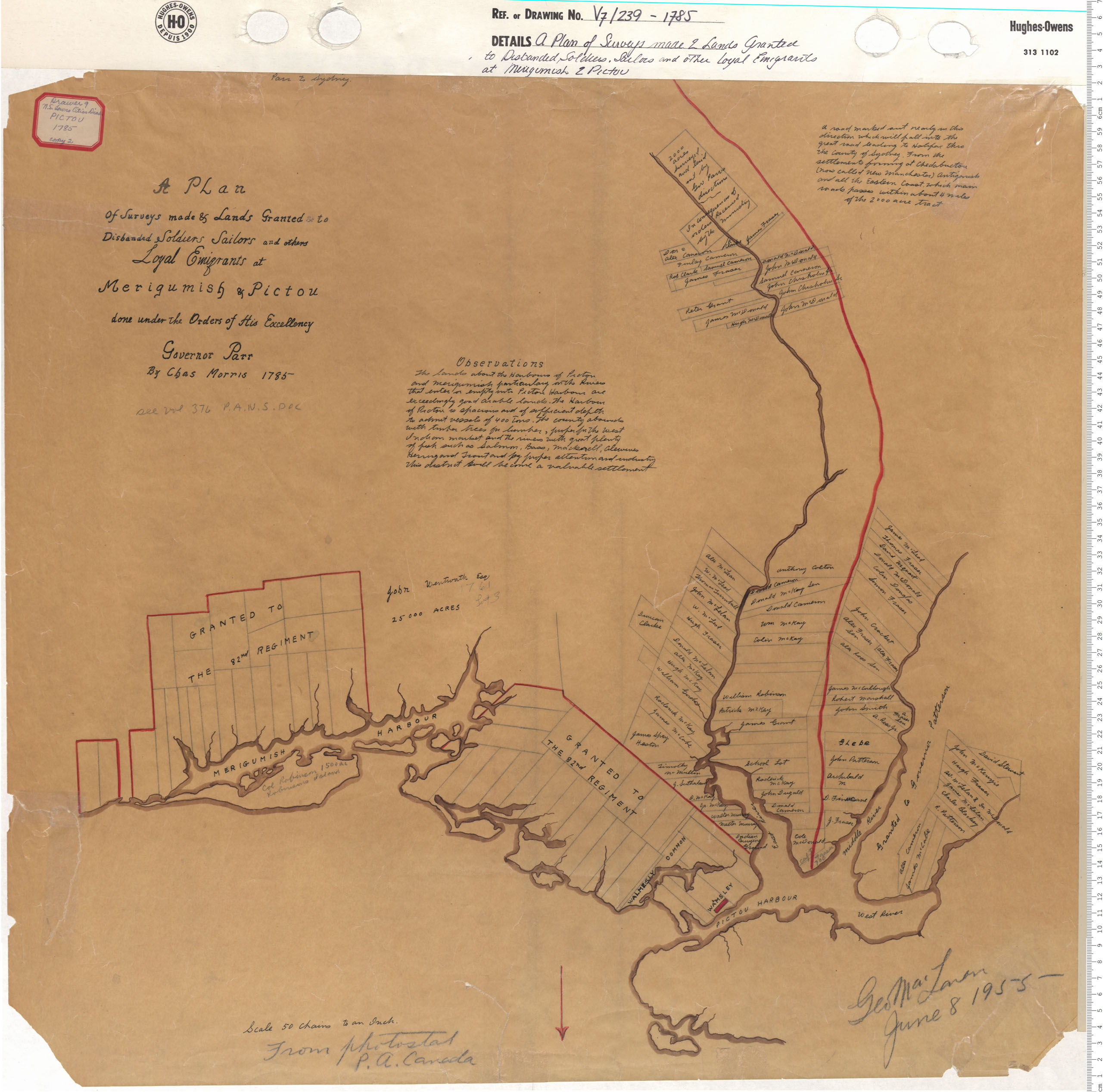 maps : A Plan of the Survyes Made & Land granted to Distant soldiers, Sailors and other loyal Emigrants at Merigumish and Pictou