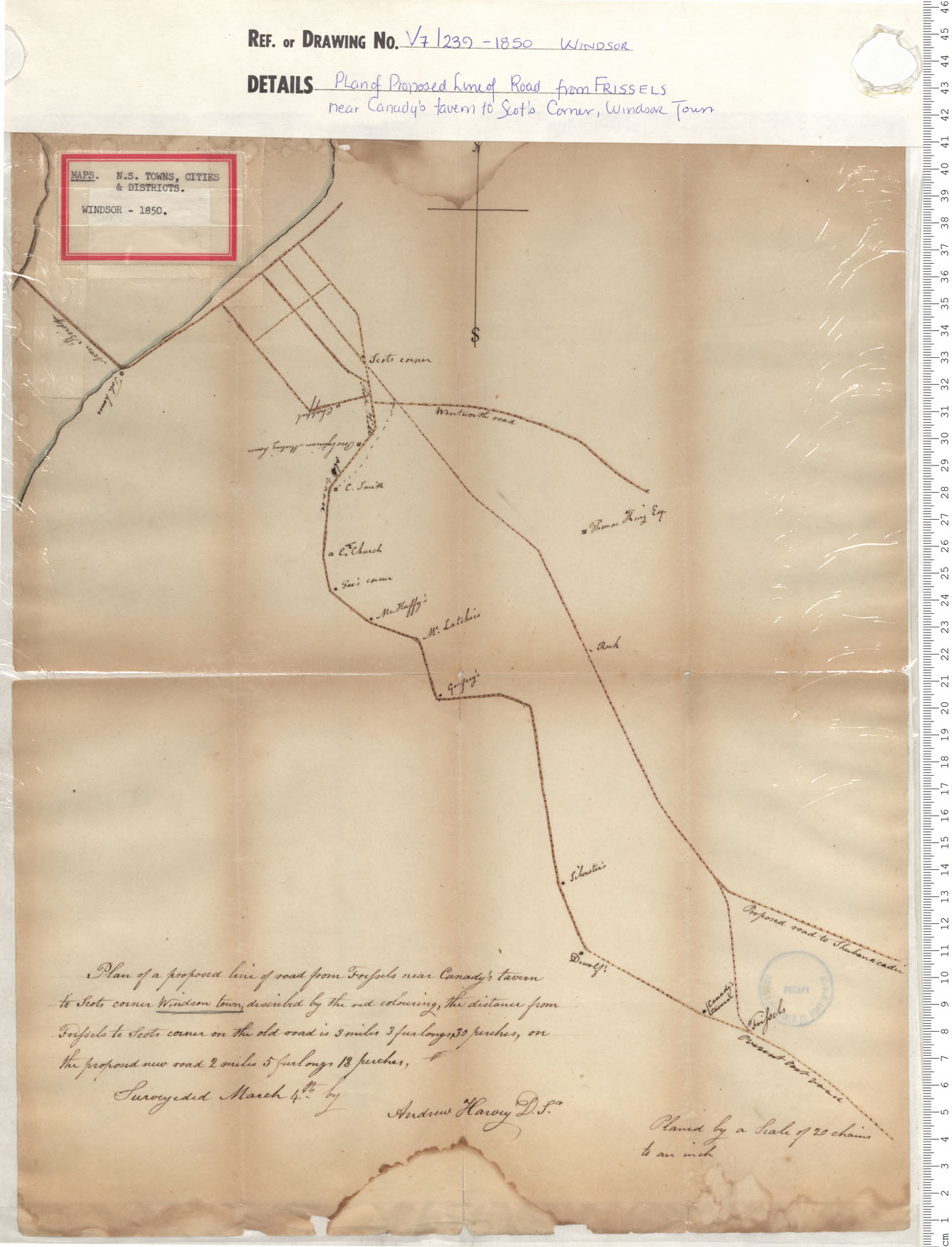 maps : Plan of Proposed Line of Road From Frissels near Canadys tavern to Scots Corner, Windsor Town