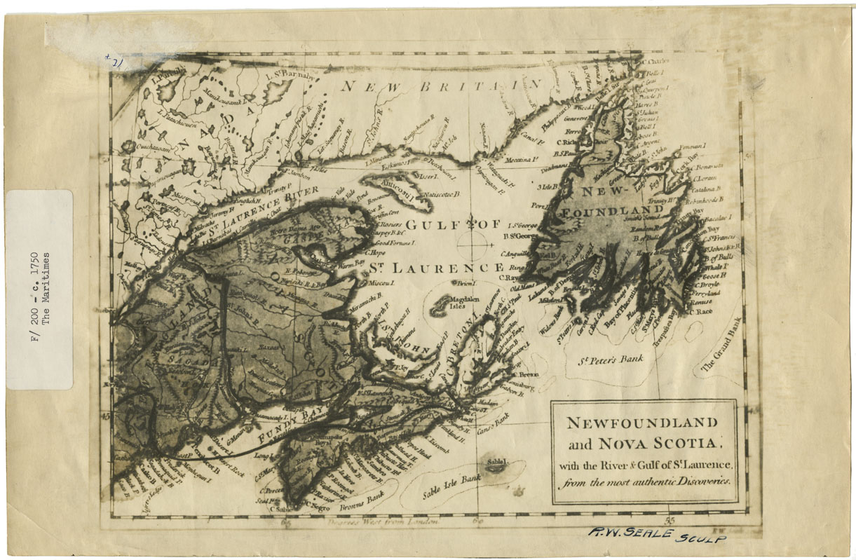 maps : Newfoundland and Nova Scotia with the River and Gulf of St. Lawrence from the most authenic discoveries