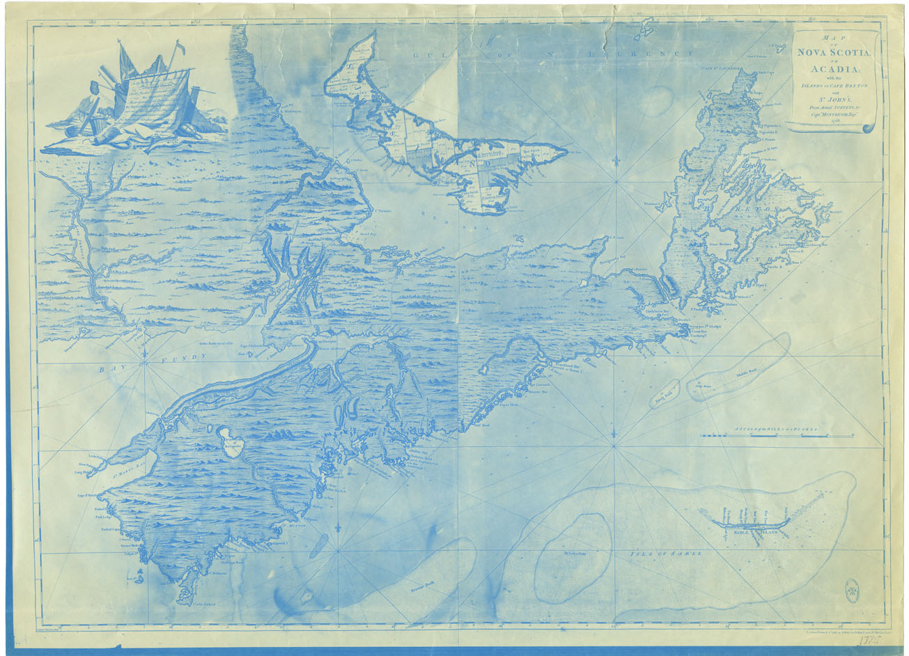 maps : Map of Nova Scotia or Acadia, with the Islands of cape Breton and St.Johns from Actual Surveys by Capt.Montresor, Engi 1768