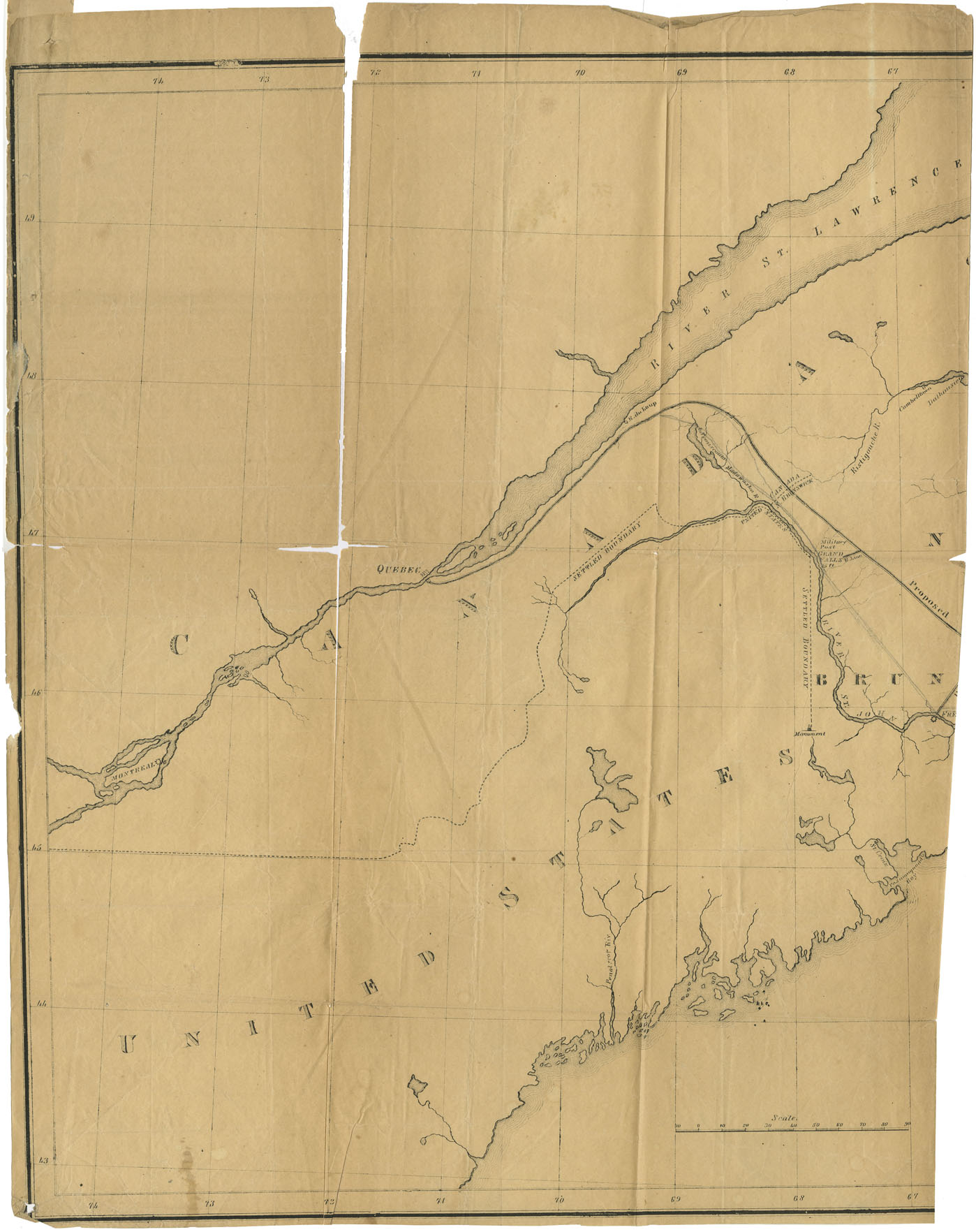 maps : A map Exhibiting the Proposed Line of Railway from halifax to Quebec with minutes meeting at St.John held 27 Oct 1845 from Nelson map of Rec