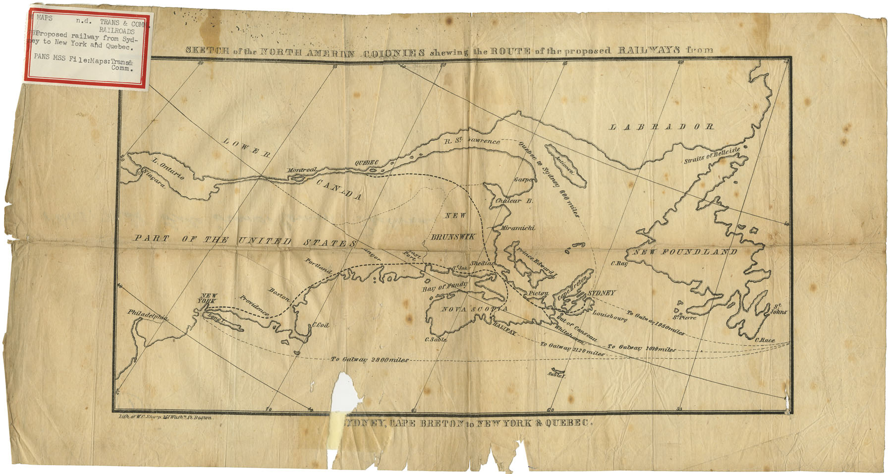 maps : Sketch of the North American Colonies showing the Route of the Proposed Rys from Sydney C.B. to New York to Quebec