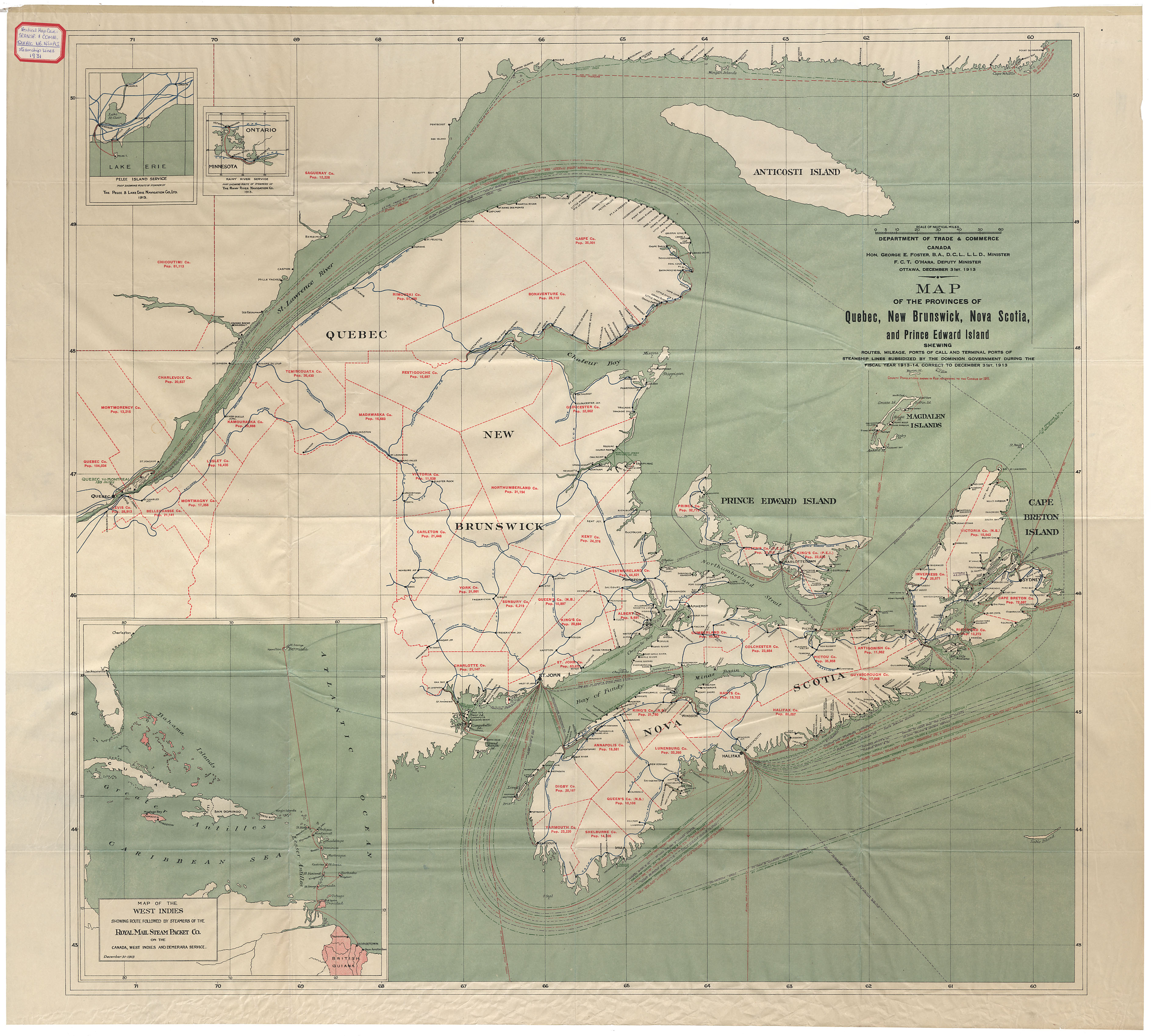 maps : Map of Provinces of Quebec, New Brunswick, Nova Scotia, & Prince Edward island