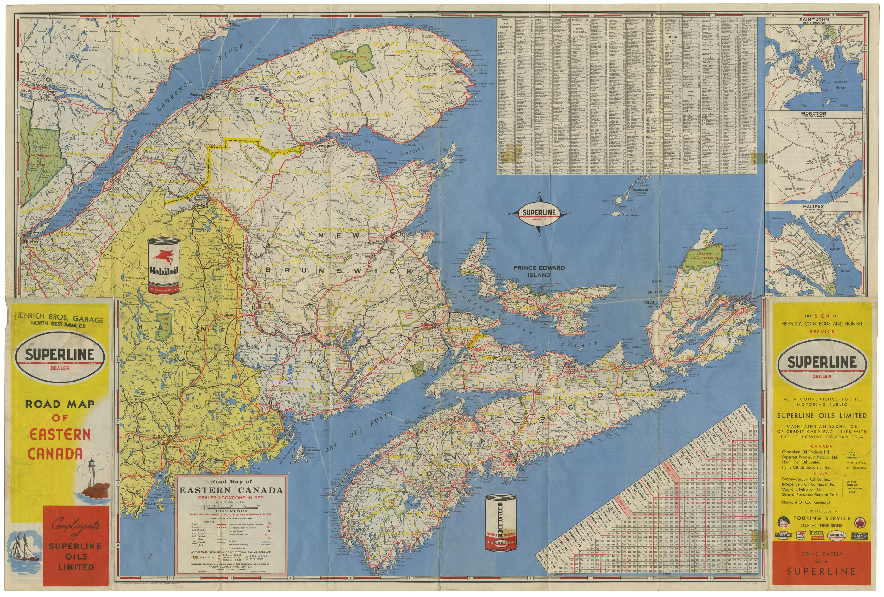 maps : Road Map of Eastern Canada compliments of Superline Oils Ltd.