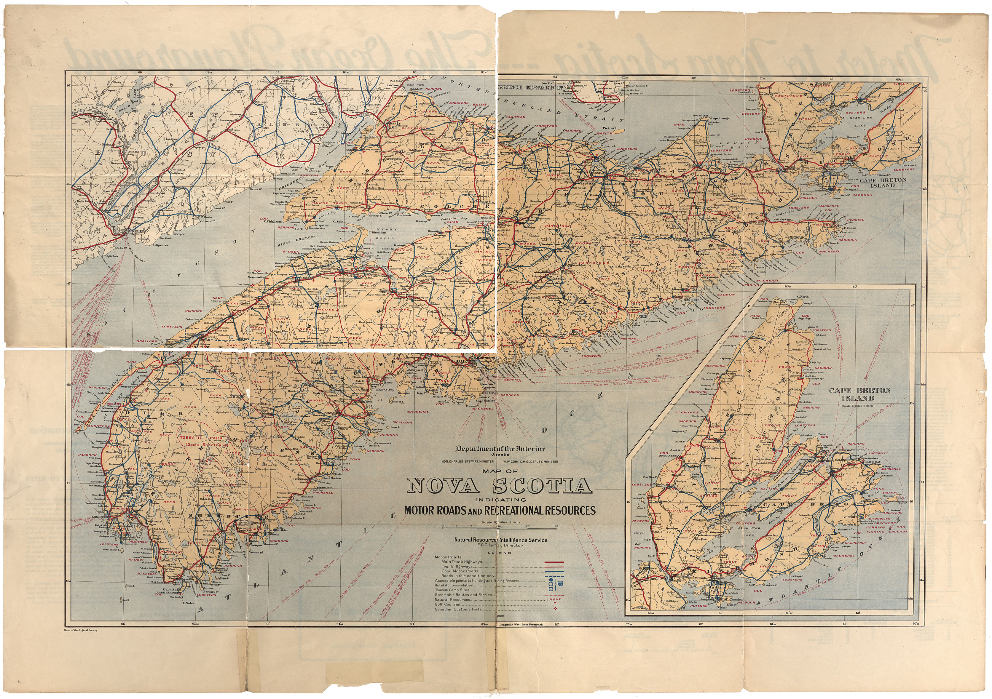 maps : Map of Nova Scotia indicating Motor Roads and Recreation Resources