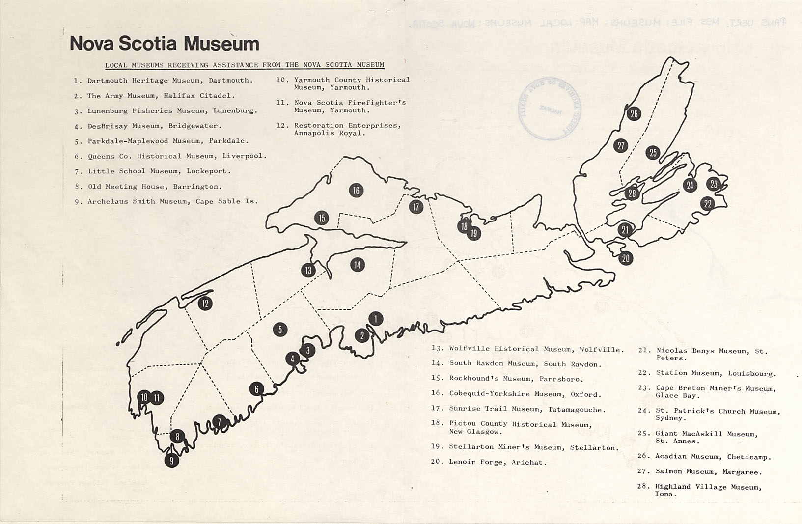 maps : Local Museums receiving assistance from the Nova Scotia Museum