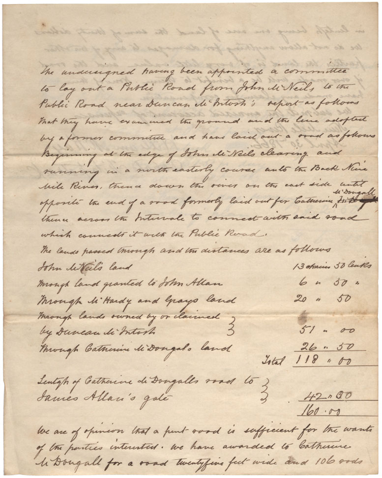 maps : Plan of Road laid out from John McNeils to Catherine MDougall