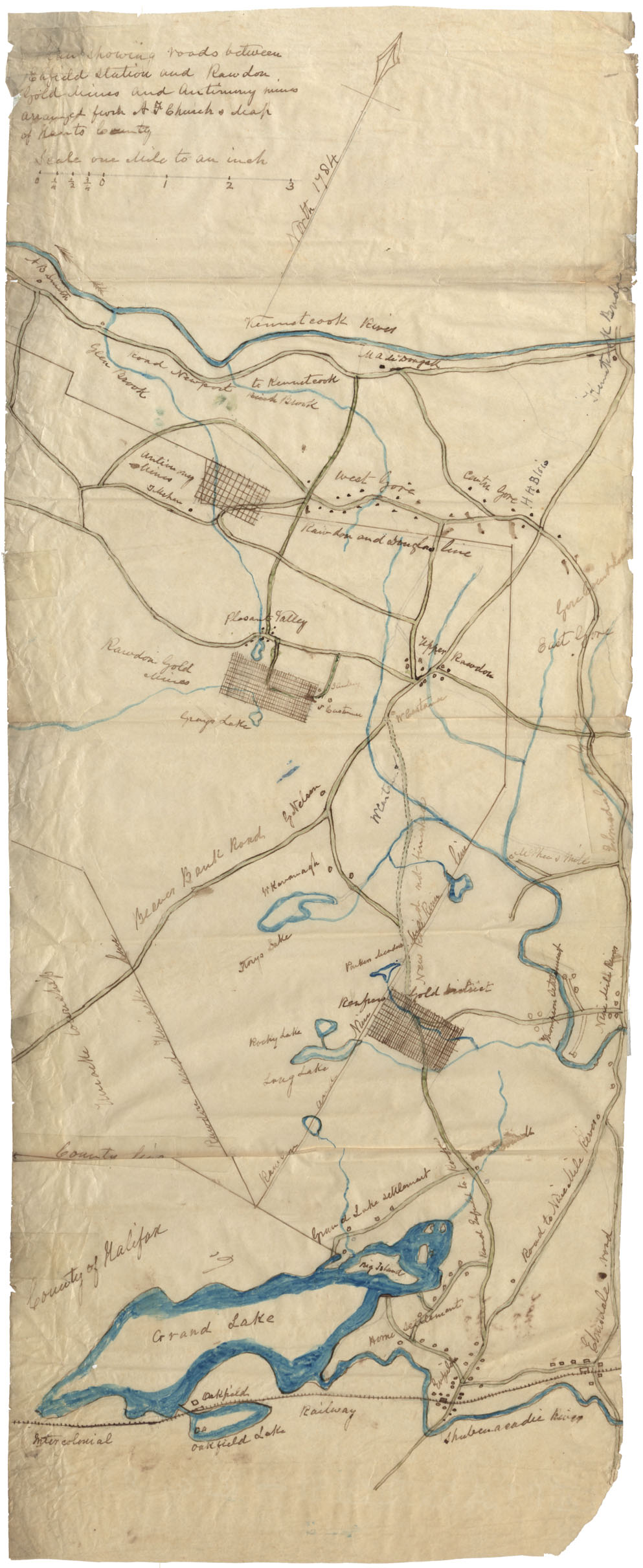 maps : Plan showing roads between Enfield Station and Rawdon Gold Mines and Antimony Mines, arranged from A. F. Churchs Map of Hants County