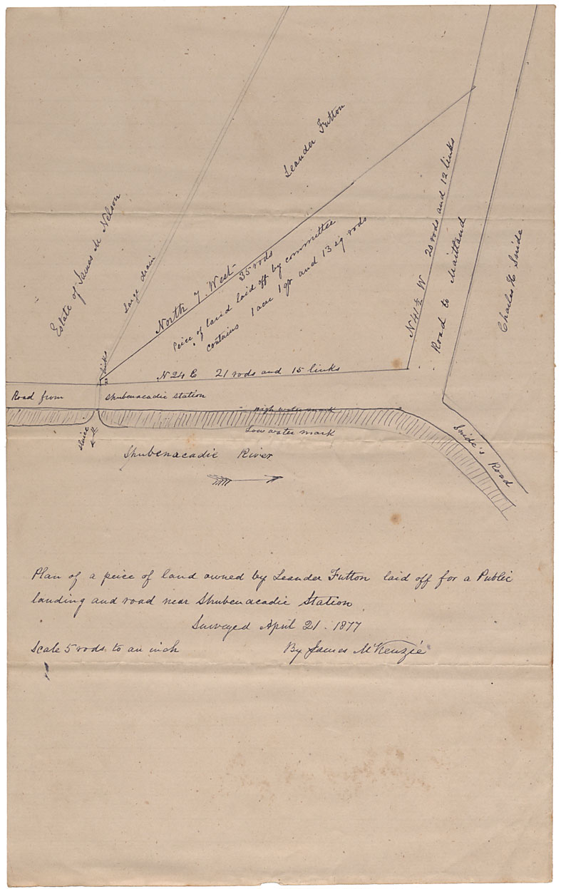 maps : Plan of a piece of land owned by Leander Fulton laid off for a public landing and road near Shubenacadie Station