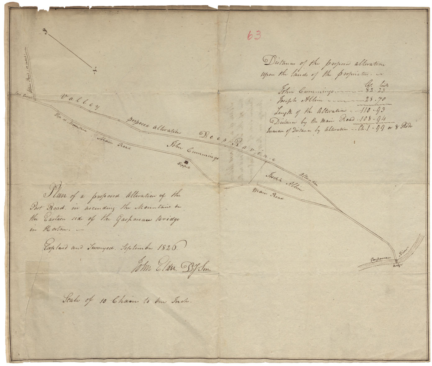 maps : Plan of the proposed alteration of the Post Road in ascending the mountain on Eastern side of the Gaspareau Bridge in Horton