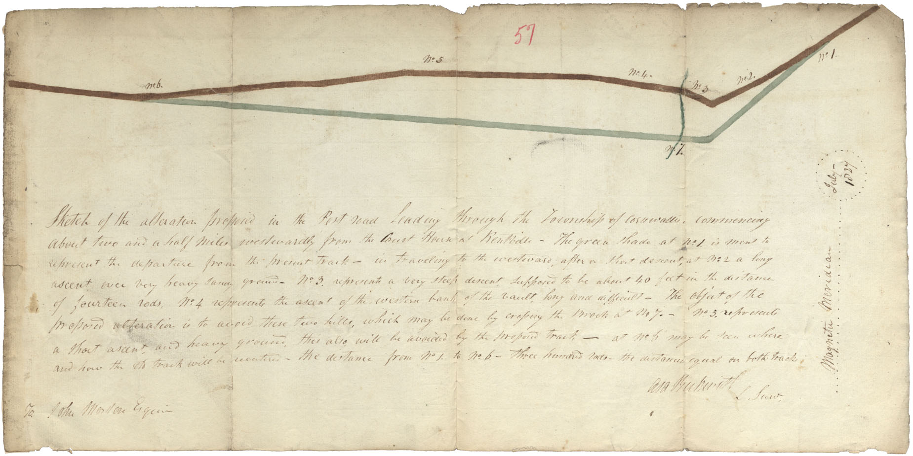 maps : Sketch of the alterations proposed in the post road leading through the township of Cornwallis commencing about 21/2 miles westwardly from t