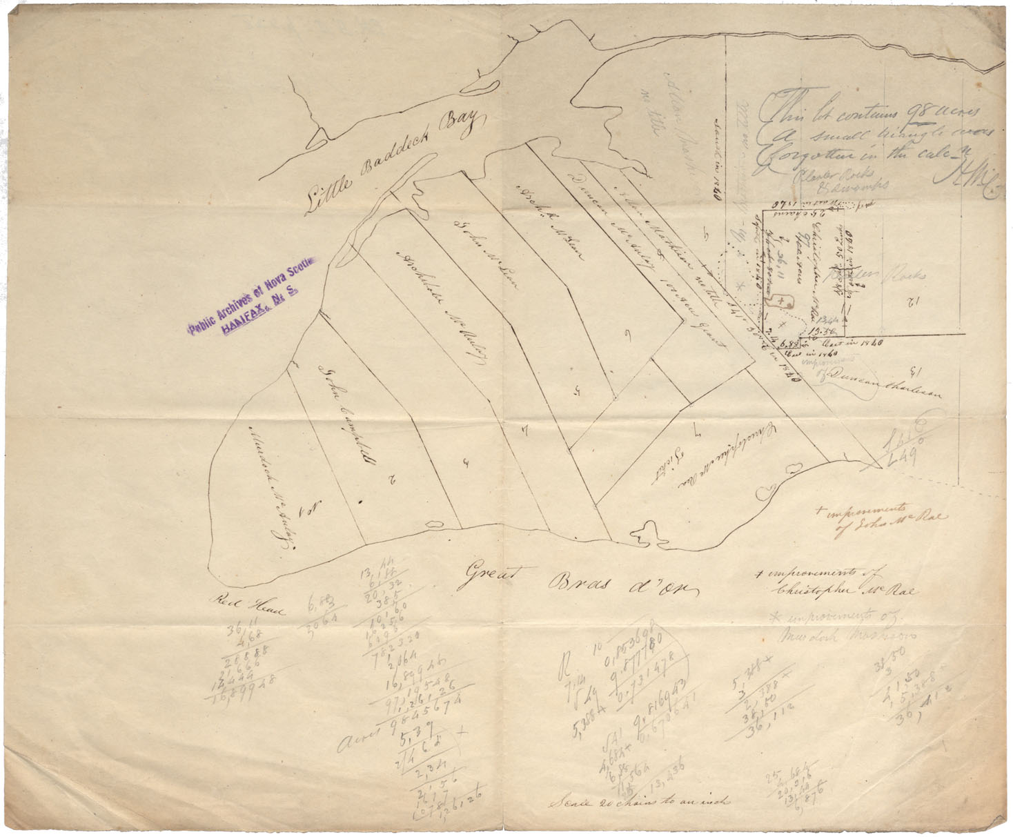 maps : Cape Breton Great Bras dOr, Red Head & Little Braddock Bay C. 1840