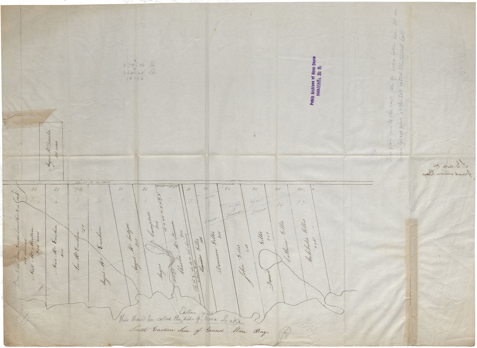 maps : Cape Breton The Eastern Side of Grand Mira lake c. 1838