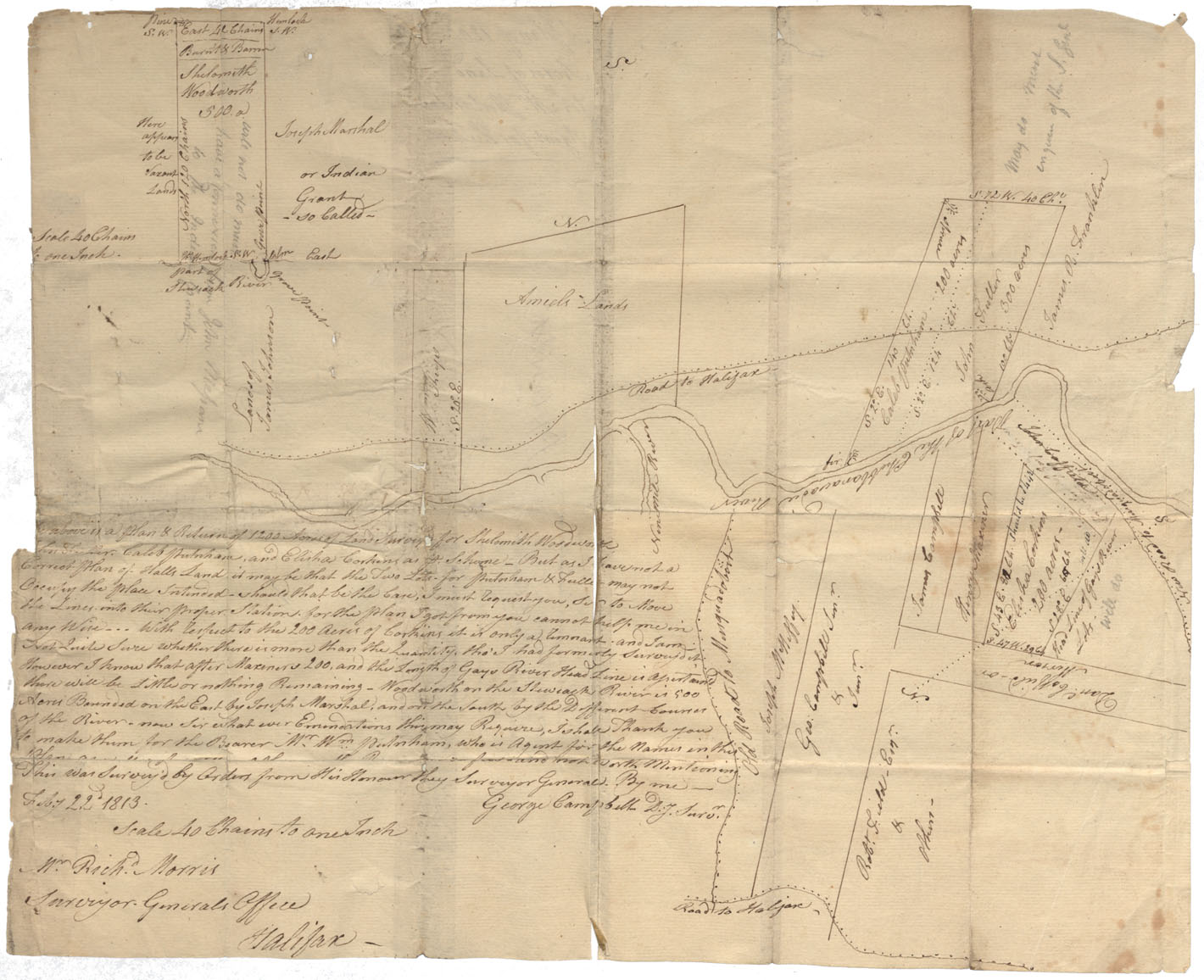 maps : Lands on Shubenacadie River Lands on either side of Shubenacadie River, vicinity of Old Road to Musquodoboit & Nine Mile River, 1813