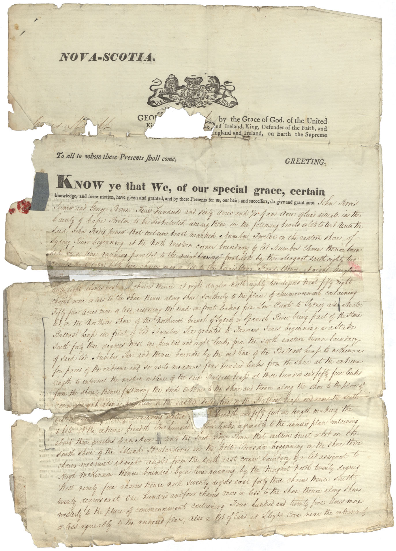 maps : Cape Breton County Lot No12 on the eastern shore of Sydney River, 1826 to Lot No23 Land at Lloyds Cove at entrance of Spanish River