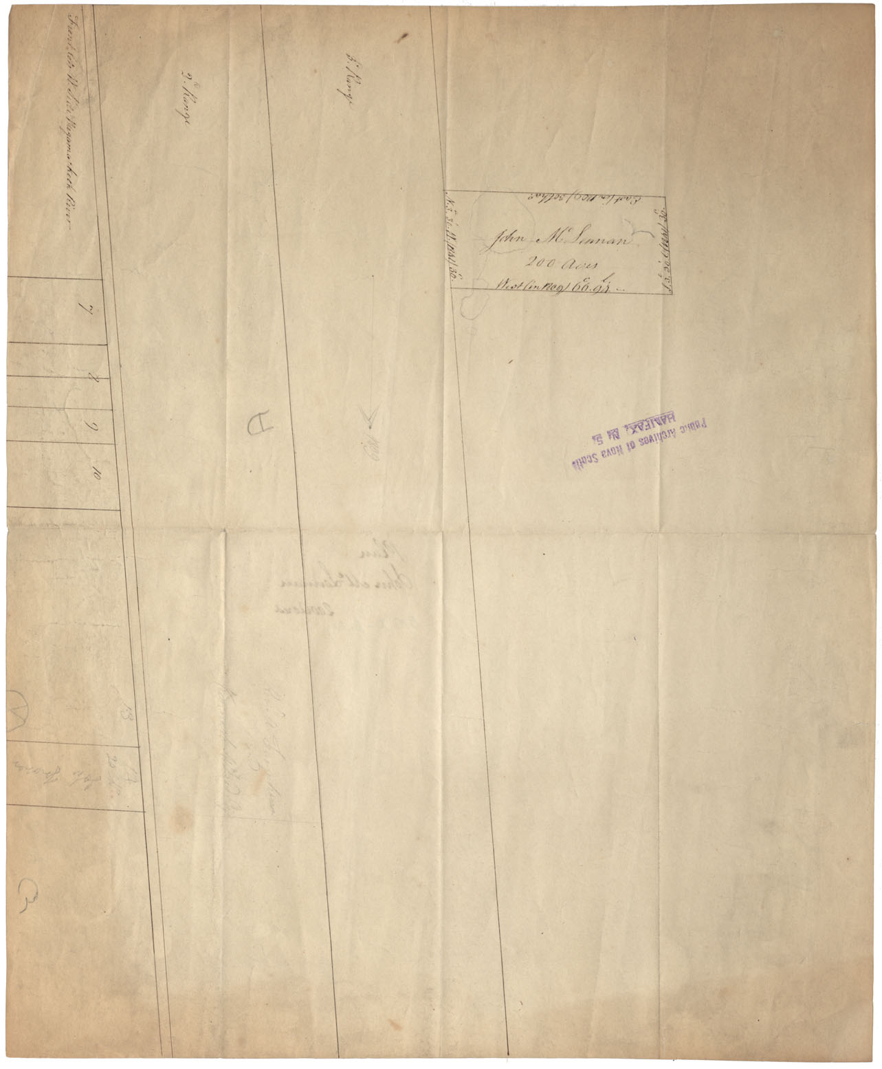 maps : Cape Breton Grant John McLennan near front lots west side Wagamakook River c.1841
