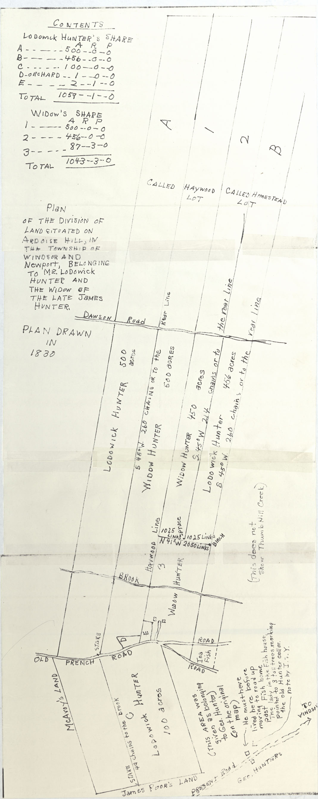 maps : Plan of the Division of Land Situated on Ardoise Hill, in Township of Windsor and Newport