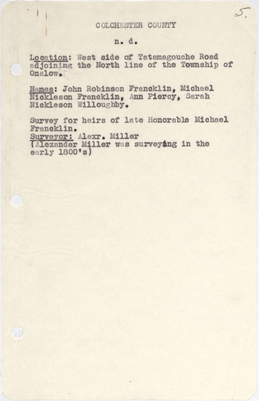 maps : Colchester County n.d. West Side Tadamagouche Rd adjoining the north line of the Township of Onslow