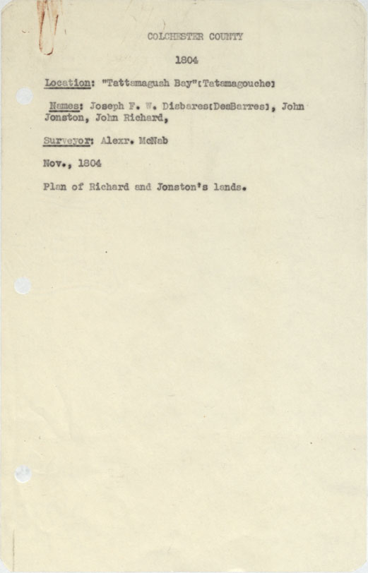 maps : Colchester County Tattamagush Bay (Tatamagouche) 1804