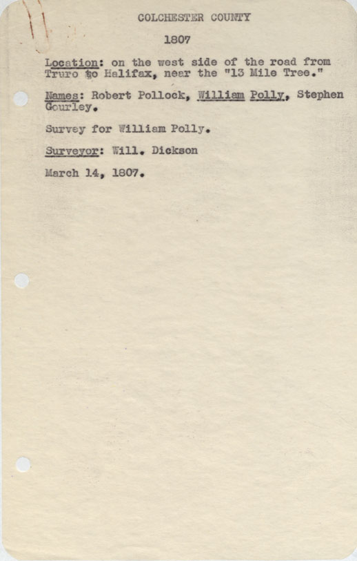 maps : Colchester County On the west side of the Road from Truro to Halifax near the Thirteen Mile Tree 1807