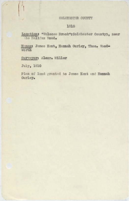 maps : Colchester County Walaces Brook, near Halifax Road 1810